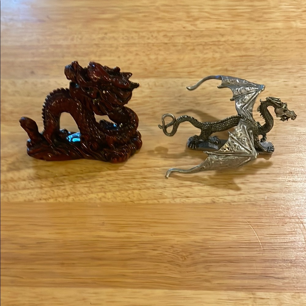 Dragon Figurine Set of 2-1 is red, black resin. The other 1 is pewter.